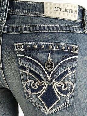2012 DEADSTOCK NWT Affliction Black Premium Jade Cathedral Women's Jeans Y2K